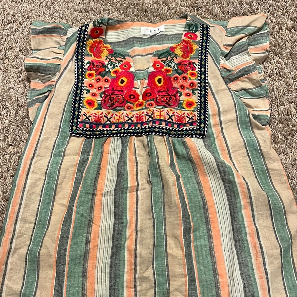 Embroidered flutter sleeve top
